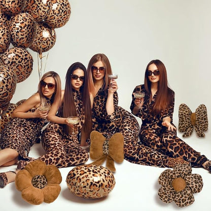 2 Pack Cute Leopard Print Bow Throw Pillows Furry Cheetah Bownote Plush Pillow Decor Bow Lumbar Suffed Pillow for Home Living Room Bedroom Bed Couch Cushion