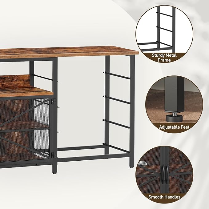 RALGEND 75/80/85 Inch TV Stand with Storage, TV Stands for Living Room, Long TV Stand with 8 Fabric Drawers, 71" Large Entertainment Center TV Console with Mesh Door, Rustic Brown