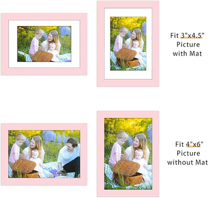 Picrit 4x6 Picture Frame Set of 12, Display 3.5x5 with Mat or 4x6 without Mat, Photo Frames for Wall Mounting or Table Top Display, Pink
