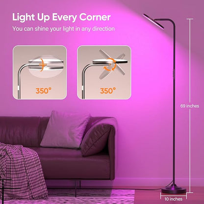 SIBRILLE RGB Floor Lamp, 36W Bright LED Standing Lamp, Stepless Dimming Color Changing Torchiere Floor Lamps with Remote, 350°Rotating Modern Tall Floor Lamp for Living Room, Gaming Room