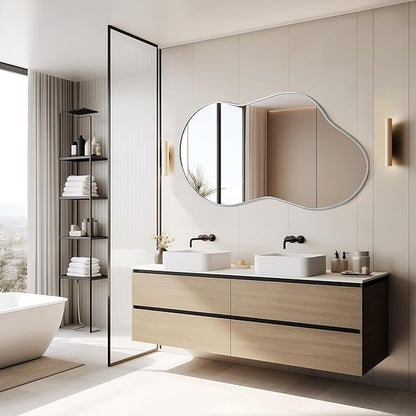 Dorlicecass Irregular Wall Mirror - Wall Mirrors Decorative 24"x36" Silver Asymmetrical Mirror Tempered Glass Aviation Aluminum Alloy Frame for Bathroom, Bedroom, Living Room, Cloakroom, Entryway
