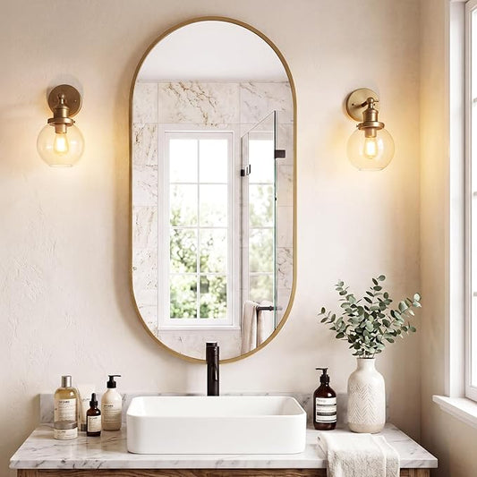 Sweetcrispy 24" x 48" Gold Bathroom Mirror for Wall, Oval Wall Mirror with Metal Frame, Tempered Glass, Modern Vanity Mirror for Over Sink, Living Room, Bedroom, Entryway, Horizontal or Vertical