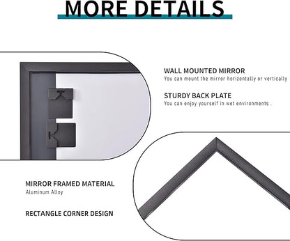 DESBING Black Bathroom Mirror for Wall, 30x60 Inch Rectangle Mirrors with Metal Frame, Modern Vanity Wall Mirror Decor for Entryway Hangs, Bathroom Living Room Horizontal or Vertical