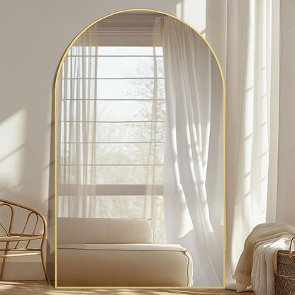Arched Full Length Mirror with Stand, 72"X44" Oversized Floor Mirror Freestanding, Extra Large Gold Full Length Body Mirror for Bedroom Living Room, Shatterproof Tempered Glass