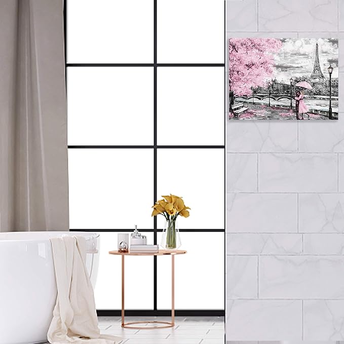 Paris Decor for Bedroom Canvas Wall Art Pink Theme Girls Room Wall Decor Black and White Eiffel Tower Pictures for Bathroom Wall Decor Modern Artwork for Wall Art Framed Wall Decoration Size 12x16