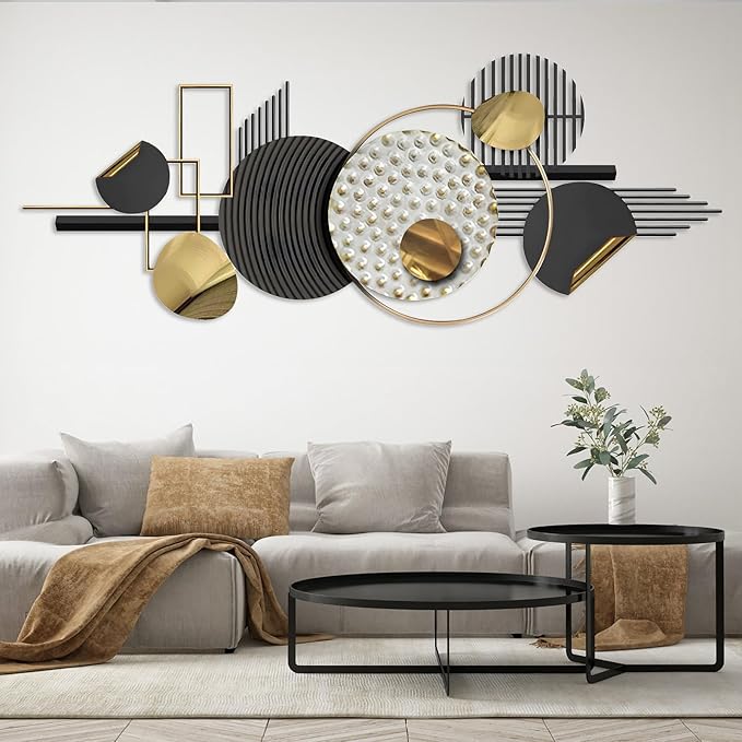 Lucky Monet Large Wall Decor for Living Room, Modern Metal Wall Art, 3D Textured Geometric Wall Sculpture 59"x24" Wall Hanging Decoration for Dinning Room Bedroom Entryway