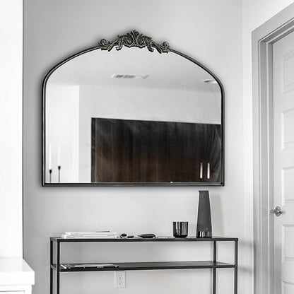 OUSHUAI Black Arched Mirror for Wall,Baroque Fireplace Mirror Decor,Brass Wall Mirror,Ornate Mirrors for Entryway/Bathroom/Living Room/Hallway 36"X30" …