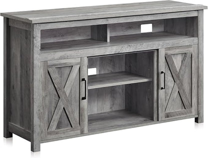 BELLEZE Modern 48 Inch Barn Door Wood TV Stand & Media Entertainment Center Console Table for TVs up to 50 Inches with Two Open Shelves and Cabinets - Corin (Gray Wash)