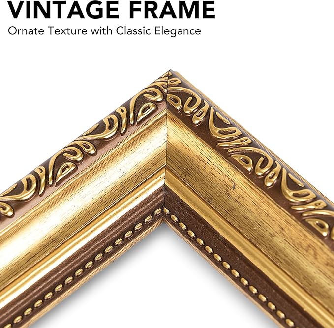 JCJMY 11x14 Vintage Picture Frame with 8x10 Mat Set of 4, Elegant Retro 11 by 14 Photo Frame with Shatter-Resistant Plexiglass for Wall Hanging, Gallery Decor & Gift, Gold, 4 Pack