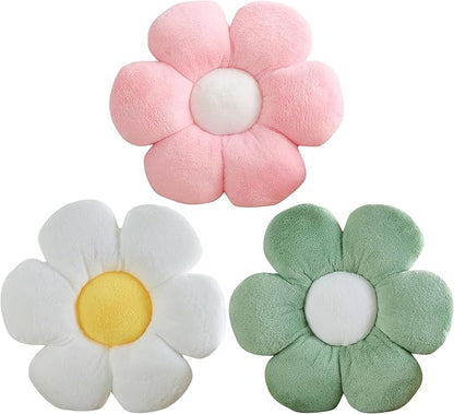 CANGHI 3 PCS Flower Pillows Flower Shaped Throw Pillow Cute Daisy Pillows Seating Cushions for Adults Kids Home Bedroom Sofa Chair Couch Decor (White/Pink/Green, 15.74 inch)