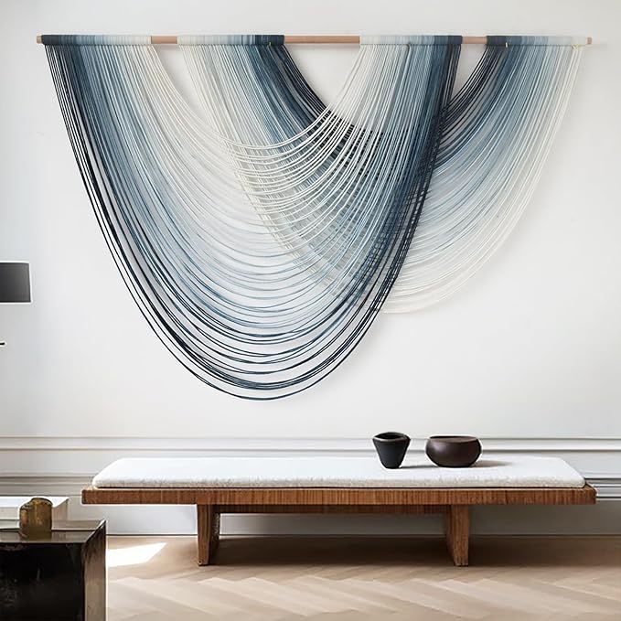 Macrame Wall Hanging Large Boho Wall Decor Navy Blue Fiber Wall Art for Living Room Bedroom Apartment Dorm 57" W x 39" L
