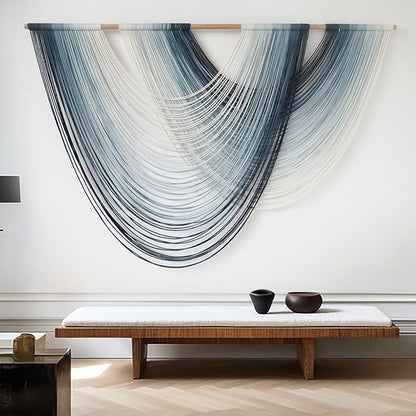 Macrame Wall Hanging Large Boho Wall Decor Navy Blue Fiber Wall Art for Living Room Bedroom Apartment Dorm 57" W x 39" L