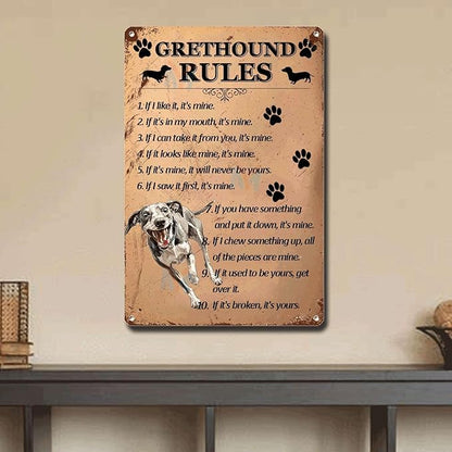 Metal Sign Tin Sign Vintage Wall Art Grethound Rules Bar Sign for Bar 8×12 Inches