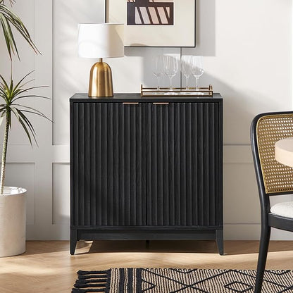 mopio Brooklyn Fluted Storage Cabinet, Modular Accent Buffet Sideboard with Adjustable Shelf, FSC Certified 50lb Load Modern Farmhouse Wood Credenza for Dining, Living Room, Entryway (Black, Single) | Accent Case
