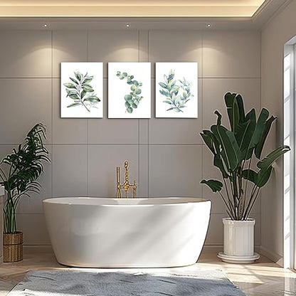 Green leaves Plants Canvas Wall Art for Living Room modern Bathroom Wall Decor for Bedroom Kitchen Home Decorations 3 panel Watercolor painting Canvas Prints Posters Artwork office mural Art works