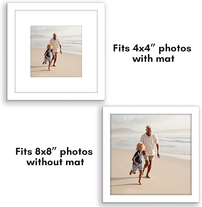 Americanflat 8x8 Picture Frame with Polished Plexiglass - Set of 5 - Use as 5x5 Frame with Mat or Display 8x8 Photo Without Mat - Galleria Collection - Square Frames for Tabletop and Wall - White