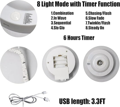 108 LED Birch Tree Lights 20 Inches Artificial Tabletop Fairy Tree Lamp Eight Lighting Modes USB or Battery Operated with Timer Decor for Bedroom Living Room Wedding Christmas Easter (White Light)