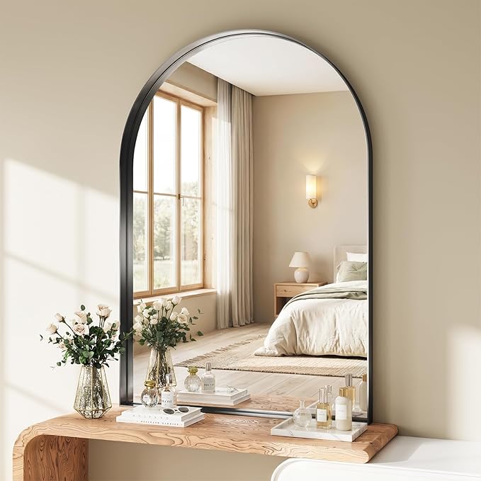 Arch Mirror for Bathroom Sink, 36"x40" Black Frame Mirror for Wall Mounted, Bathroom Mirror with HD Tempered Glass, Bedroom, Living Room, Entry Way, Vanity, Restroom