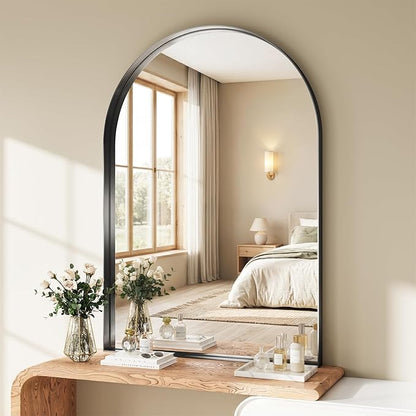 Arch Mirror for Bathroom Sink, 36"x40" Black Frame Mirror for Wall Mounted, Bathroom Mirror with HD Tempered Glass, Bedroom, Living Room, Entry Way, Vanity, Restroom
