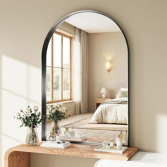 Arch Mirror for Bathroom Sink, 36"x40" Black Frame Mirror for Wall Mounted, Bathroom Mirror with HD Tempered Glass, Bedroom, Living Room, Entry Way, Vanity, Restroom