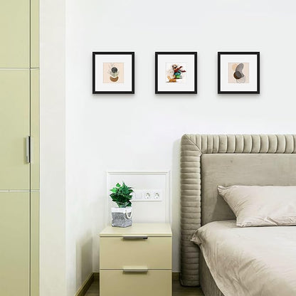 Picrit 8x8 Picture Frame Set of 12, Display 5x5 with Mat or 8 x 8 without Mat, Photo Frames for Wall Mounting or Table Top Display, Black