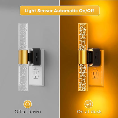 L LOHAS LED Amber Night Light, Bubble Acrylic Night Lights Plug into Wall, 180° Rotating Nightlights, Yellow Nightlights Dimmable, Light Sensor, Sleep Light for Kids Bedroom Bathroom Hallway, 2-Pack