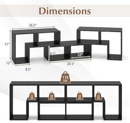 Giantex Free-Combination TV Stand for Bedroom - Entertainment Center for 50 55 60 65 Inch TV, 3-Piece Media Console Table with Storage Cubes, Deformable Open Storage Bookcase Shelf (Black Wood Grain)