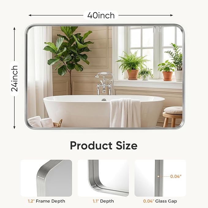 NEWBULIG 24"x40" Sliver Wall Mirror, Bathroom Mirrors for Over Sink, Matte Metal Framed Vanity Mirror with Tempered Glass, Entryway, Living Room, Bedroom