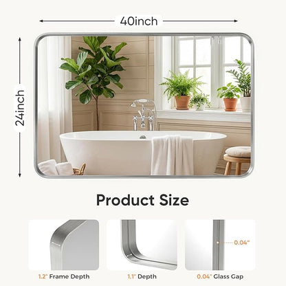NEWBULIG 24"x40" Sliver Wall Mirror, Bathroom Mirrors for Over Sink, Matte Metal Framed Vanity Mirror with Tempered Glass, Entryway, Living Room, Bedroom