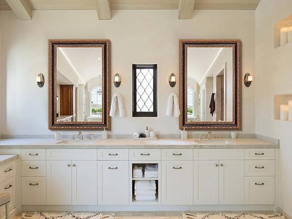 Antique Bathroom Wall Mirror 36.5" X 25", Bronze Mirror with Ornate Carvings Solid Wood Frame, Handmade Aging, for Vintage Living Room, Hallway and Bedroom