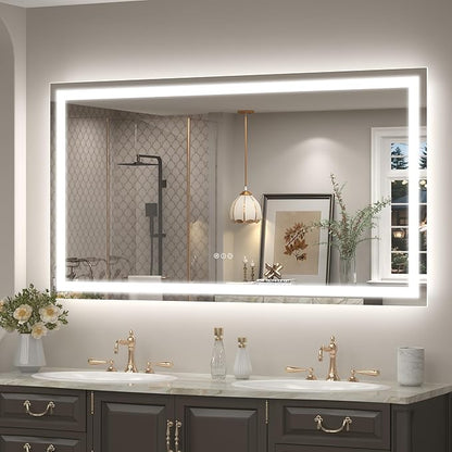 55x30 LED Mirror for Bathroom, Dimmable Vanity Mirror with Lights, Illuminated Mirror for Wall, Anti-Fog, ETL Listed (Backlit + Front Lights)