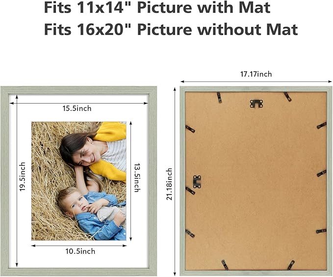 Golden State Art, 16x20 Picture Frame Set of 3 - Matted to 11x14 Photo - Engineered Wood Gallery Frame Set - Wall Mounting (Grey,3 Pack)