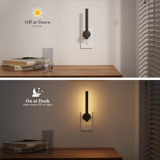 JandCase LED Night Light, Modern Night Lights Plug into Wall with Dusk to Dawn Sensor, 330° Rotatable Plug, Dimmable Night Light for Bedroom, Bathroom, Vanity, Hallway, 2 Pack