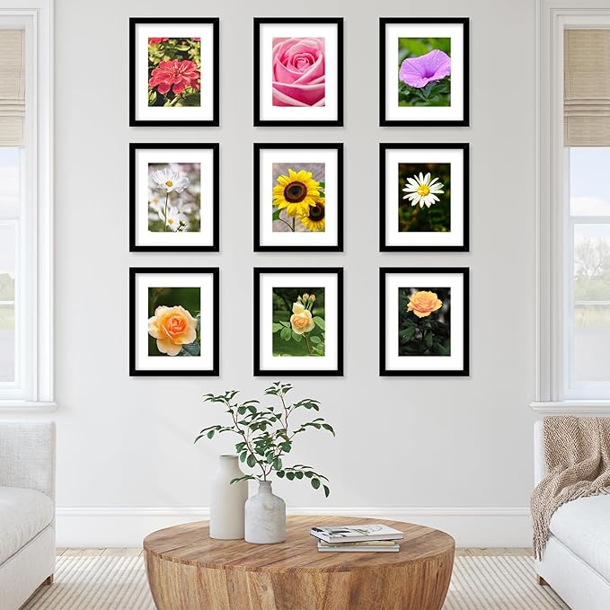 JCJMY 12 Packs 8.5 by 11 Picture Frames, Display 6x8 with Mat or 8.5x11 Without, for Award Certificate Diploma Document, 8.5 x 11 Frames Bulk Set of 12 Photo Frames Set for Wall and Tabletop, Black