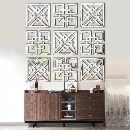 QMDECOR Silver Mirrored Wall Decor 16x16” Decorative Mirror Modern Fashion DIY Wall-Mounted Mirrors Square Design Gorgeous, Glam, Accent, Vintage, Chic Mirror for Room and Home Decor