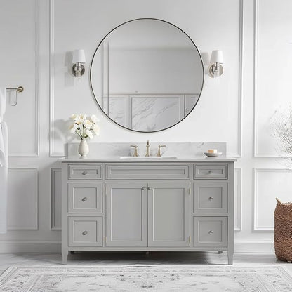 ANDY STAR Round Bathroom Mirror, 24’’ Polished Chrome Round Bathroom Mirrors in Stainless Steel Metal Frame 1" Deep Set Design 7