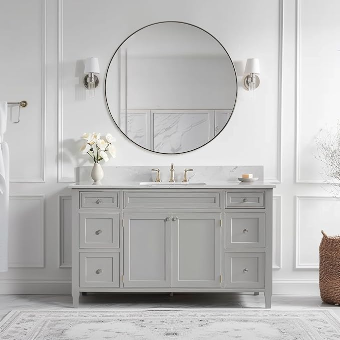 ANDY STAR 36" Chrome Round Mirror, Round Chrome Mirror, Polished Silver Large Vanity Mirror Metal Framed for Living Room, Dining Room, Fireplace