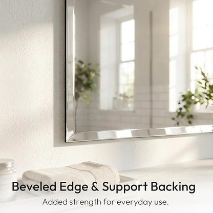 22x30 Inch Frameless Bathroom Mirror, Rectangular Beveled Wall Mirror for Over Sink, Vertical or Horizontal Vanity Mirror for Small Bathroom, Bedroom, Entryway