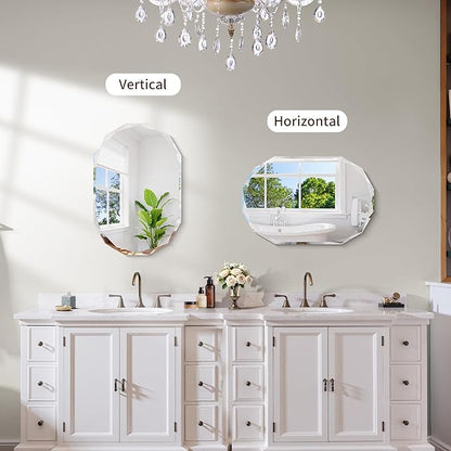 GLASHOM Frameless Bathroom Mirror, 16" x 24" Beveled Oval Wall Mirror for Over Sink, 16 Inch Modern Decorative Vanity Mirror for Bedroom, Living Room, Entryway, Hanging Mirror Horizontal or Vertical