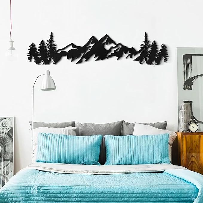 Metal Mountain Wall Art - 42 Inch Long, Mountain Wall Decor for Living Room, Bedroom