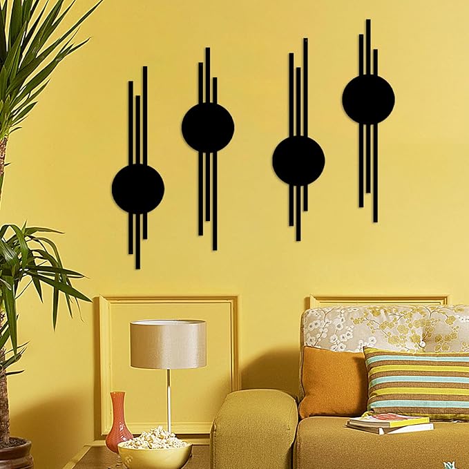 DUOOLN 2Pcs Abstract Metal Wall Decor, Black Modern Geometric Hanging Paintings, Minimalist Line Art Sculpture, Living Room Bedroom Bathroom Office Farmhouse Decoration-15.7x3.85in