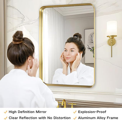 Bathroom Sink Mirror - 30x36 Inch Gold Frame Bathroom Mirror for Over Sink, Matte Rectangle Wall Mirror for Restroom, Entryway, Hanging Vertically or Horizontally