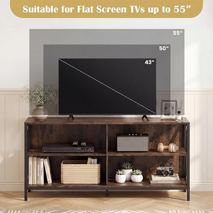 Tangkula TV Stand for TVs up to 55 Inches, 47" Farmhouse Entertainment Center with 4 Open Shelves & Built-in Cable Holes, TV Console Table with X-Shaped Frame for Living Room (Rustic Brown)