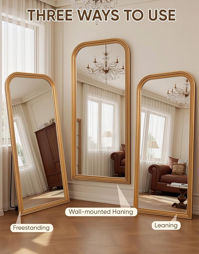 Antok 71"x32" Oversized Full Length Mirror, Extra Large Floor Mirror Freestanding or Wall-Mounted Mirror for Bedroom, Living Room, Cloakroom, Gold