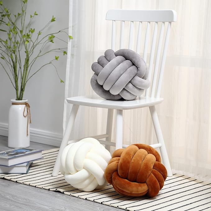 Petrella Knot Pillows Ball Round Throw Pillows Home Decor Cushion Decorative Aesthetic Throw Pillows，White 8inch