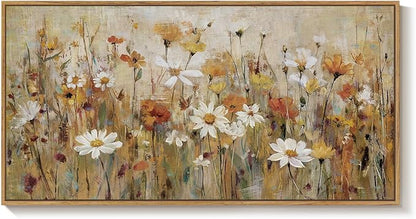 Large Framed Vintage Botanical Wall Art for Living Room, Neutral Rustic Floral Canvas Painting Prints, Retro Cottage Core Flower Picture for Farmhouse Bedroom Dining Room Office Wall Decor, 30x60 Inch