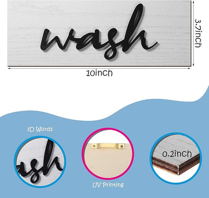 Jetec 4 Pieces Farmhouse Bathroom Wall Decor Wash Signs Rustic Hanging Wooden Signs Primitive Wall Arts Vintage Country Wooden Decorations for Home Room Bathroom(Blue, White)