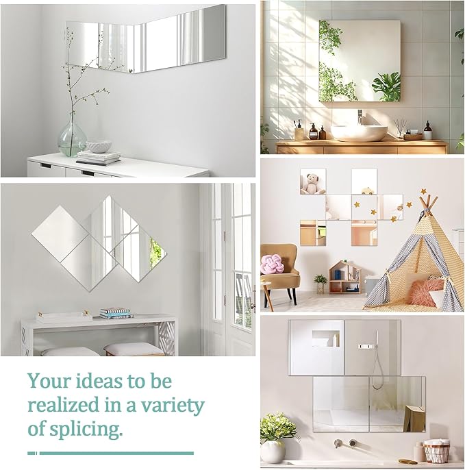 20x20 in Glass Wall Mirror for Bathroom Sink, 1Pcs HD Frameless Decorative Wall Mounted Mirror Tile for Bedroom, Vanity, Living Room, Entryway, Over Sink, Door, Home Gym, Wall Decor