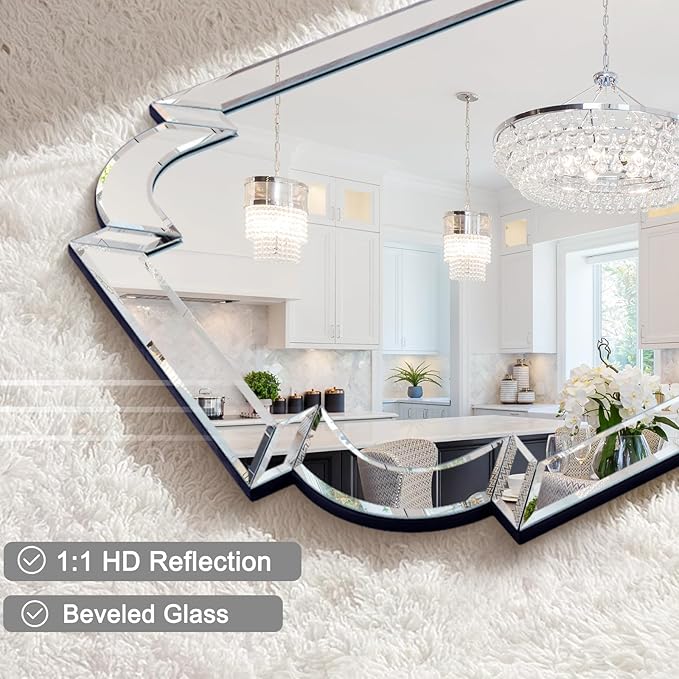 Chende Modern Decorative Wall Mirror, 47''x32'' Large Living Room Mirror with Beveled Glass Frame, Rectangle Accent Mirror for Bathroom, Dining Room, Entryway, Bedroom