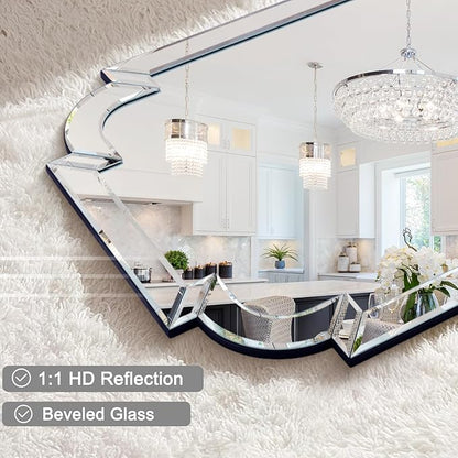 Chende Modern Decorative Wall Mirror, 47''x32'' Large Living Room Mirror with Beveled Glass Frame, Rectangle Accent Mirror for Bathroom, Dining Room, Entryway, Bedroom